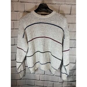 Vintage 90s Authentic Issue 90 XL Cotton Sweater Made USA Striped Crewneck